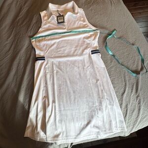 Under Armour Lg Fitted Empower Golf/Tennis Dress In White W/Blue & Green Strip